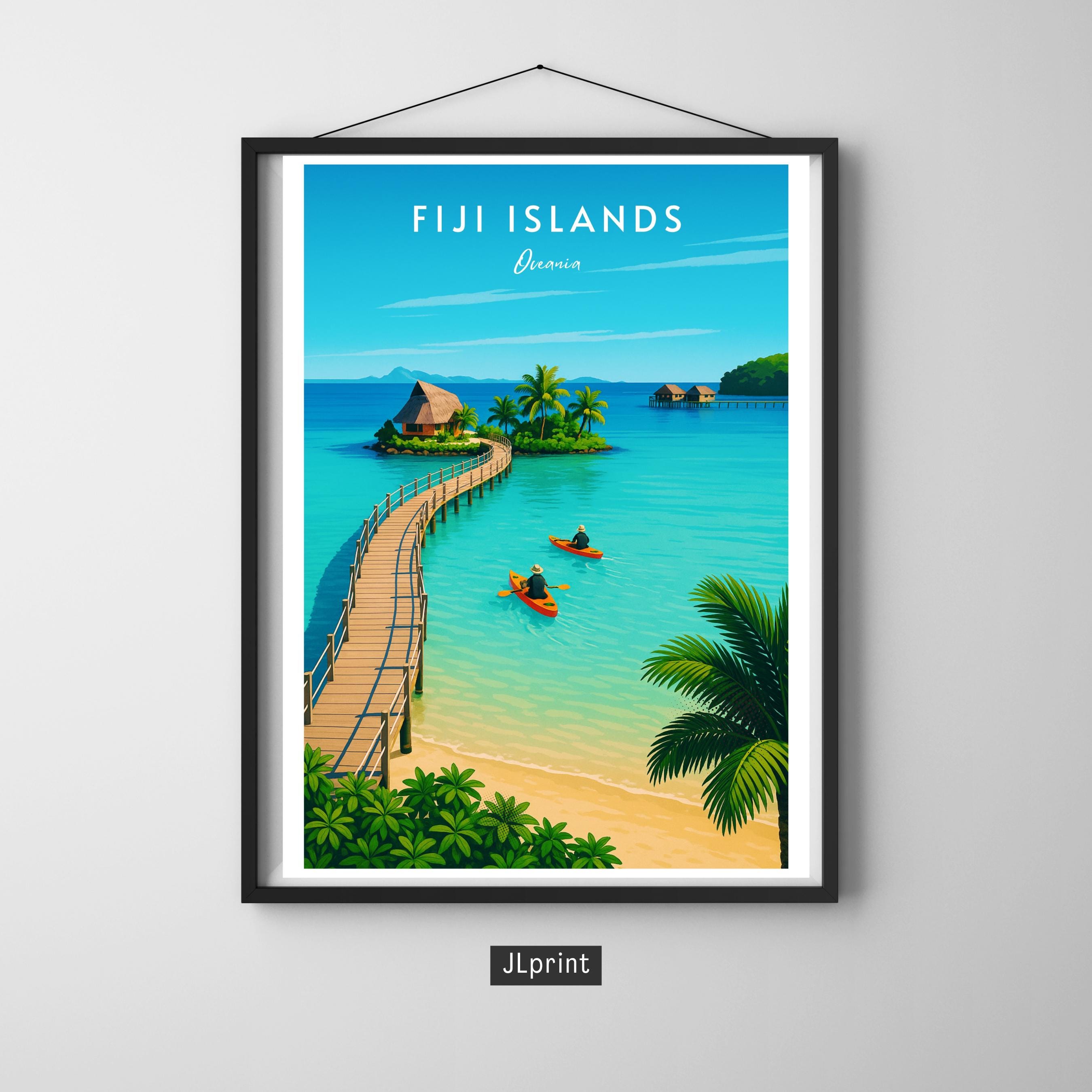 Affiche voyage - Iles Fidji, Oceanie, Ocean Pacifique, Mélanésie - art moderne, impression, poster