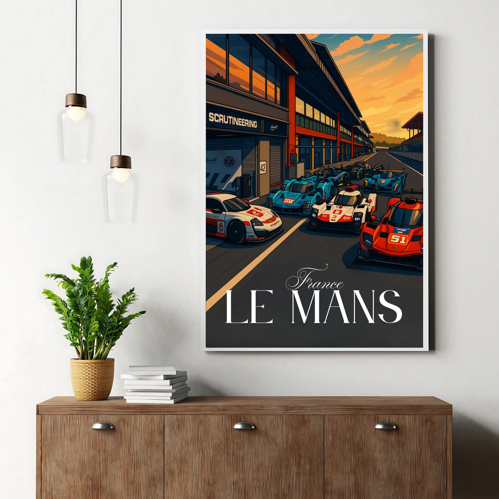 Affiche sport - Course Automobile, Circuit, Le Mans, France - art moderne, impression, poster