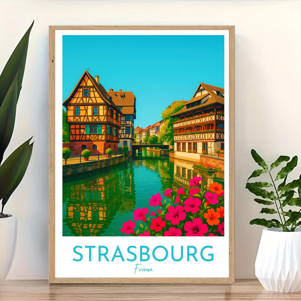 Affiche voyage - Strasbourg, Alsace, France, Rhin - art moderne, impression, poster