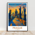 Affiche voyage - Prague, République Tchèque, Tchéquie, Pont Charles - art moderne, impression, poster