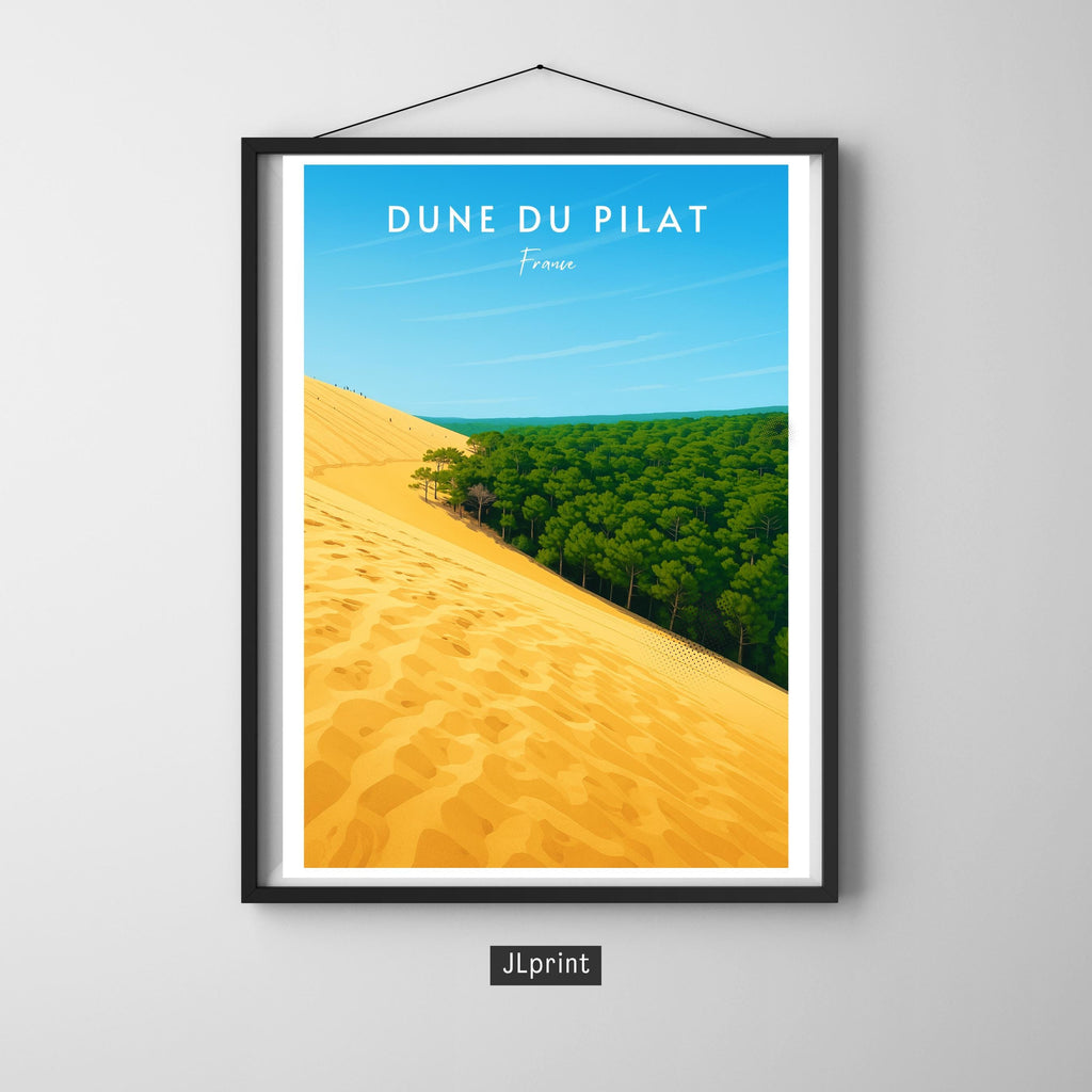Affiche voyage - Dune du Pilat, Pyla-sur-Mer, Bassin d’Arcachon, France - art moderne, impression, poster