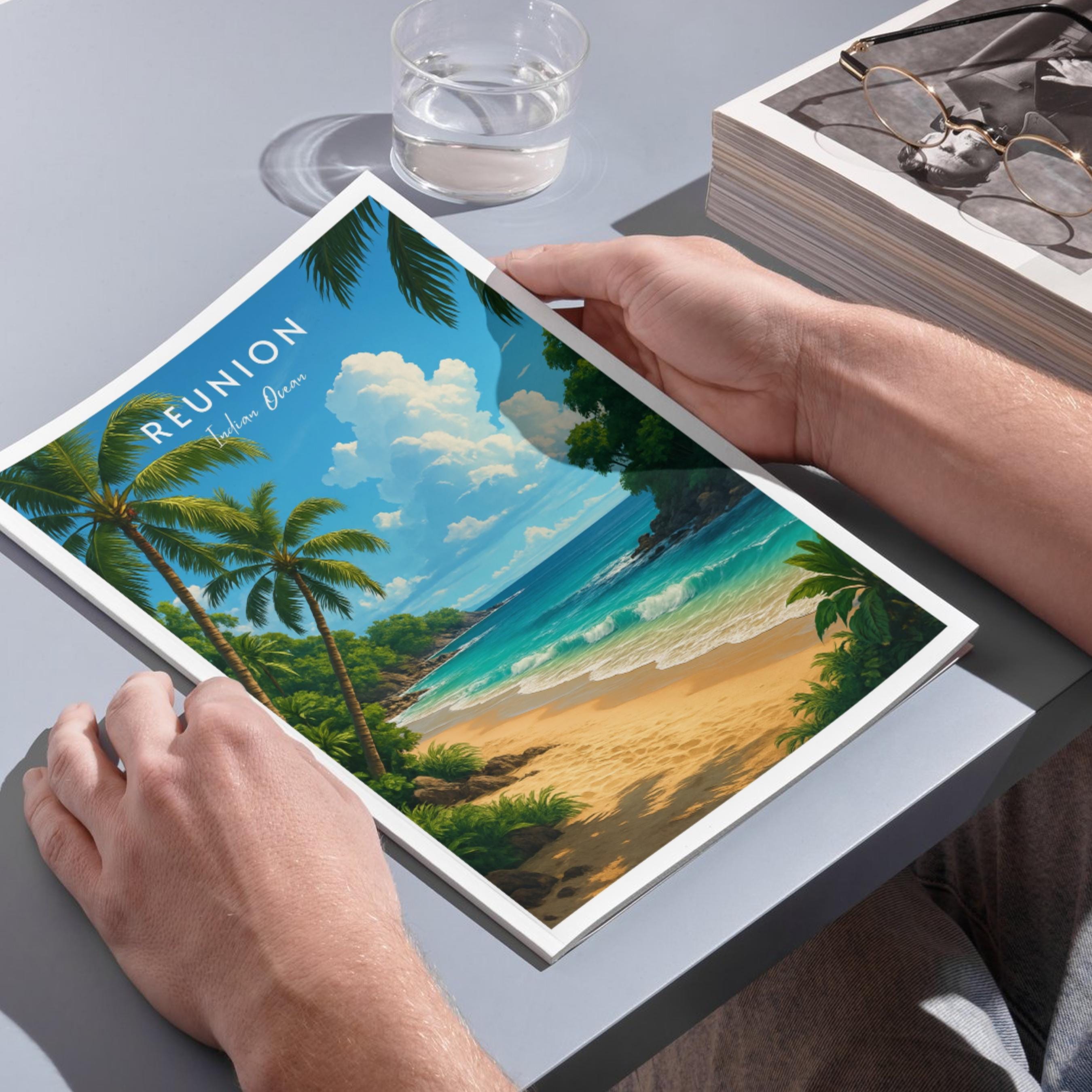 Affiche voyage - Ile de la Reunion, Outre-Mer, Ocean Indien, Plage - art moderne, impression, poster
