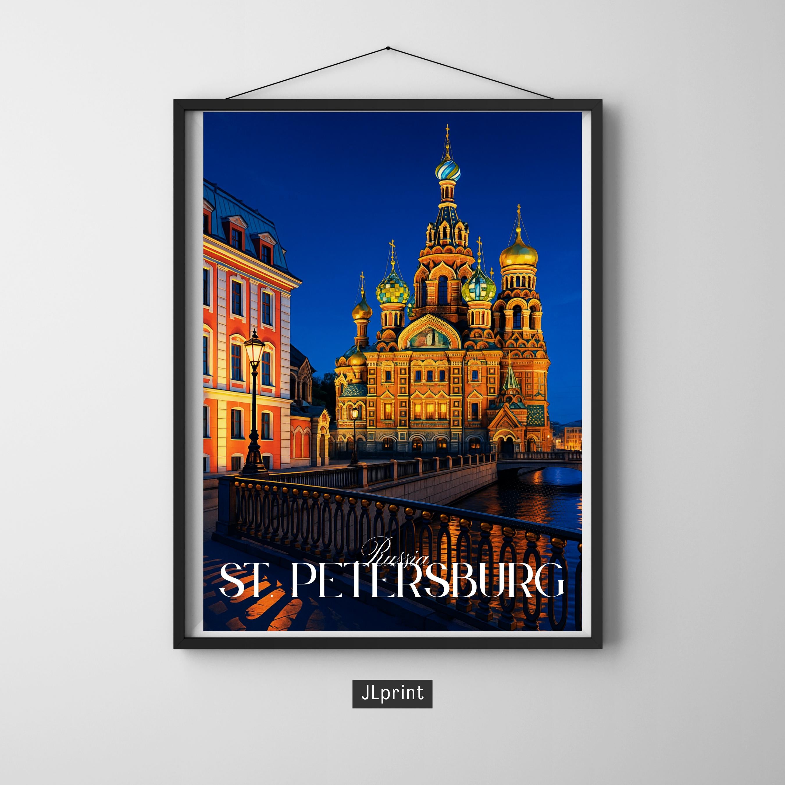 Affiche voyage - Saint Petersbourg, Russie, Europe, Cathédrale Saint-Sauveur - art moderne, impression, poster