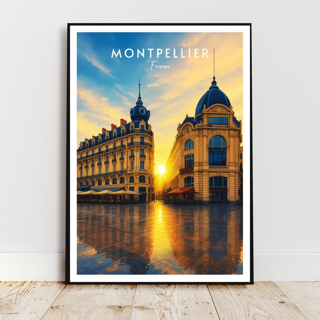 Affiche voyage - Montpellier, Hérault, France, Place de la Comédie - art moderne, impression, poster