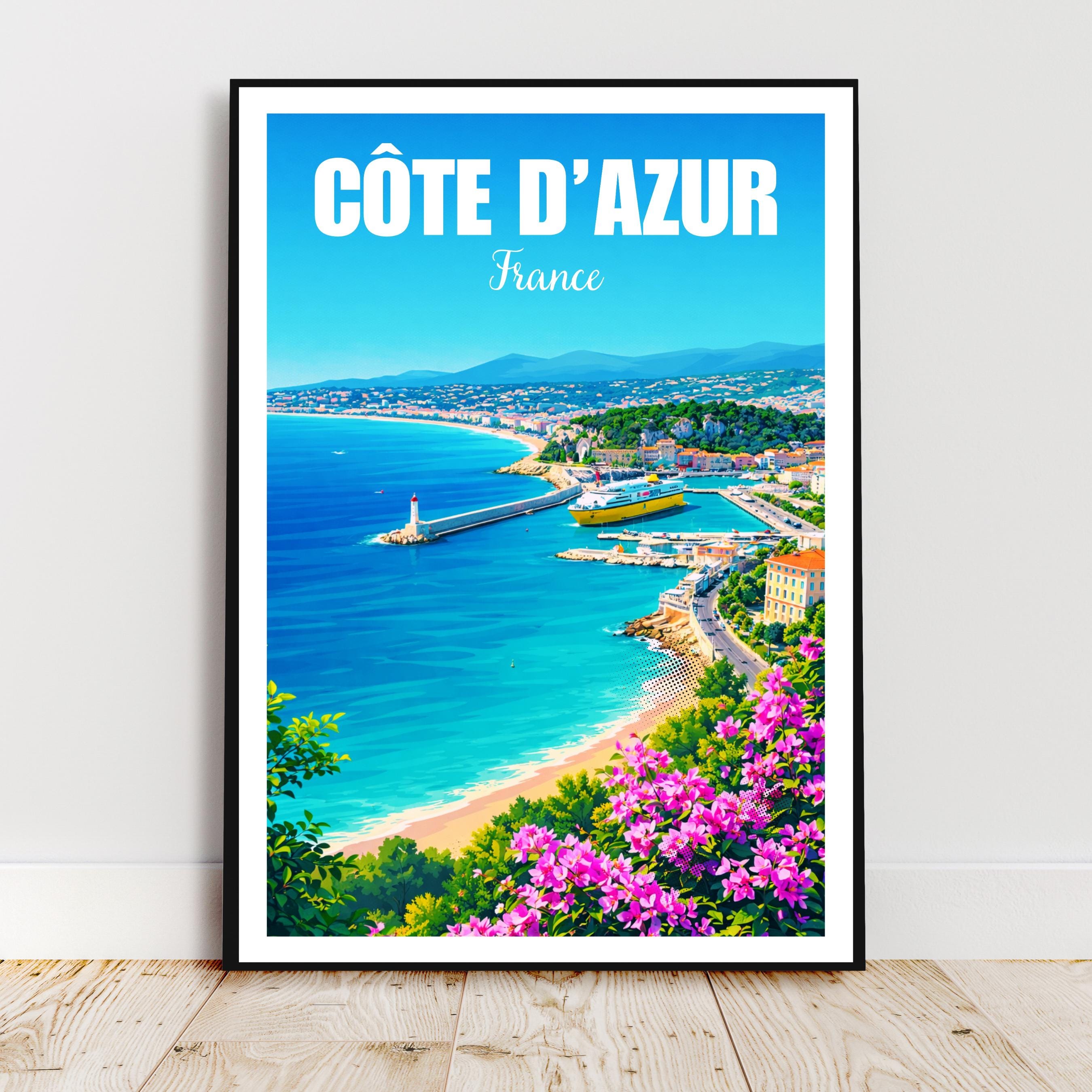 Affiche voyage - Côte d’Azur, France, French Riviera, Méditerranée - art moderne, impression, poster
