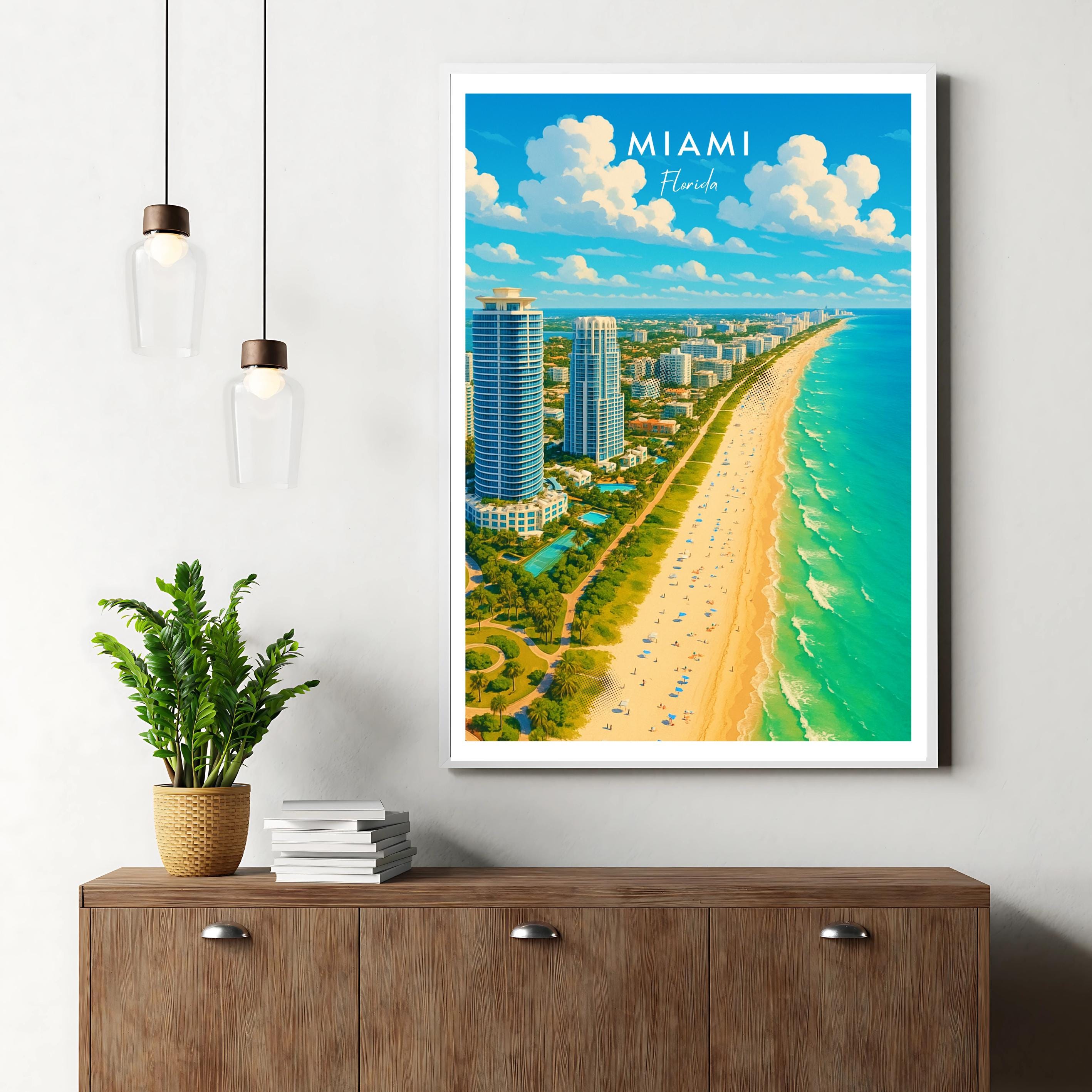 Affiche voyage - Miami, Floride, USA, Miami Beach - art moderne, impression, poster