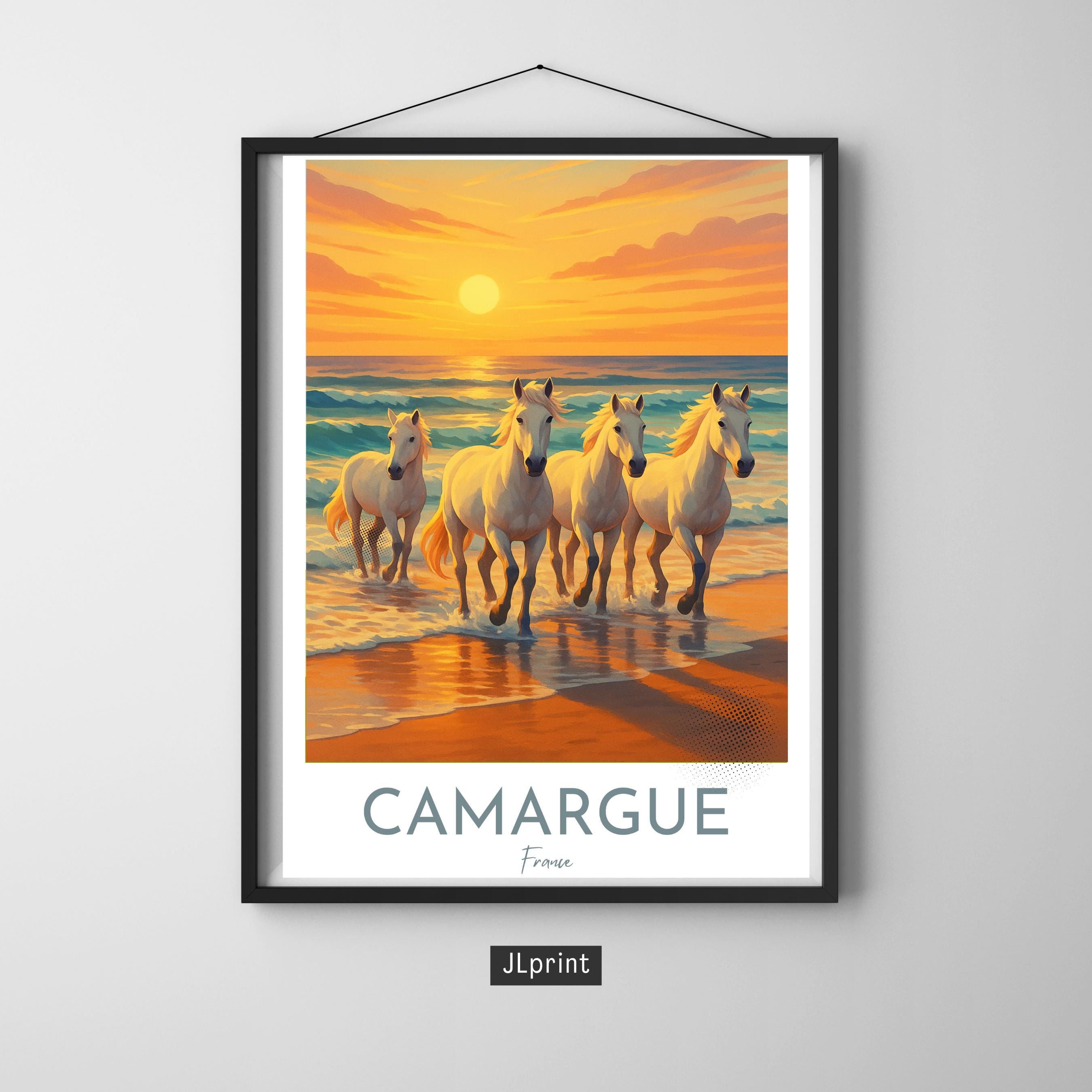 Affiche voyage - Camargue, France, Chevaux, Parc Naturel - art moderne, impression, poster