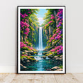 Affiche nature - Cascade, Paysage, Fleurs, Evasion - art moderne, impression, poster