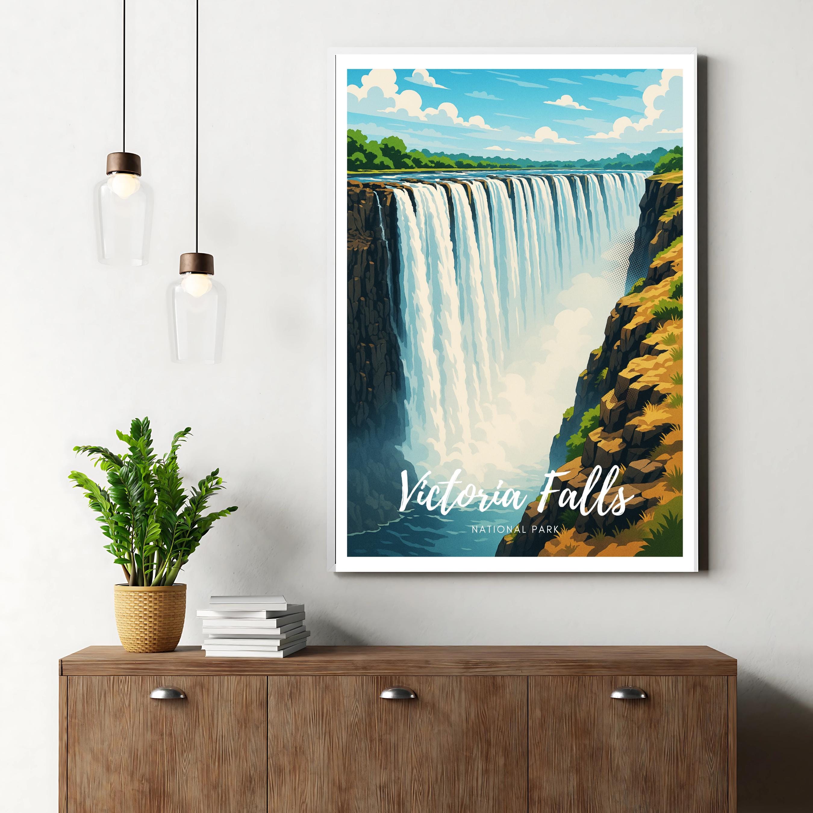 Affiche voyage - Chutes Victoria, Parc National, Zambie, Zimbabwe - art moderne, impression, poster