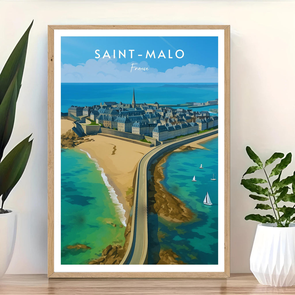 Affiche voyage - Saint-Malo, Bretagne, France, Cité Corsaire - art moderne, impression, poster