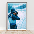 Affiche sport - Biathlon, Ski de Fond, Tir a la Carabine, Hiver - art moderne, impression, poster