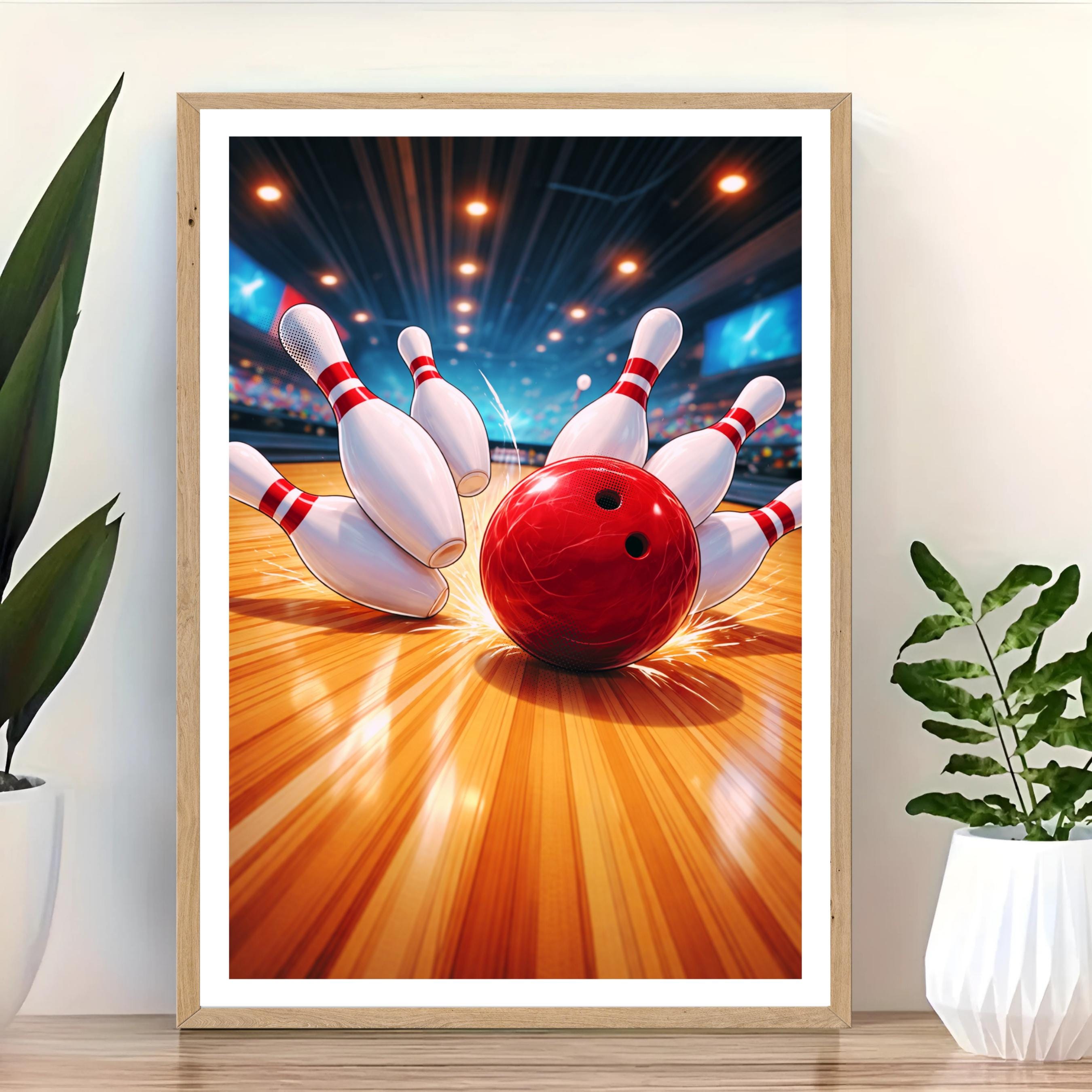 Affiche sport - Bowling, Strike, Quilles, Loisir - art moderne, impression, poster