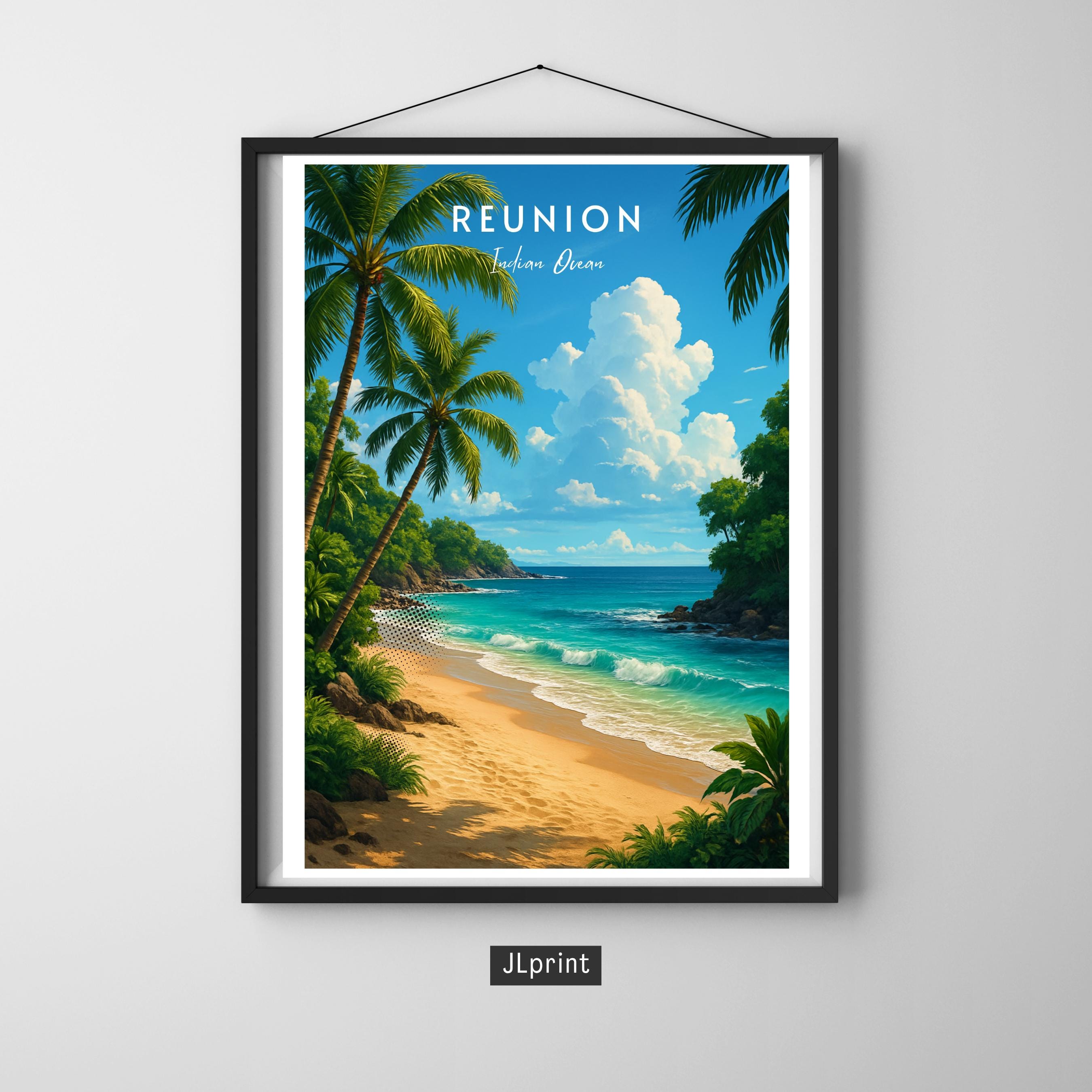Affiche voyage - Ile de la Reunion, Outre-Mer, Ocean Indien, Plage - art moderne, impression, poster