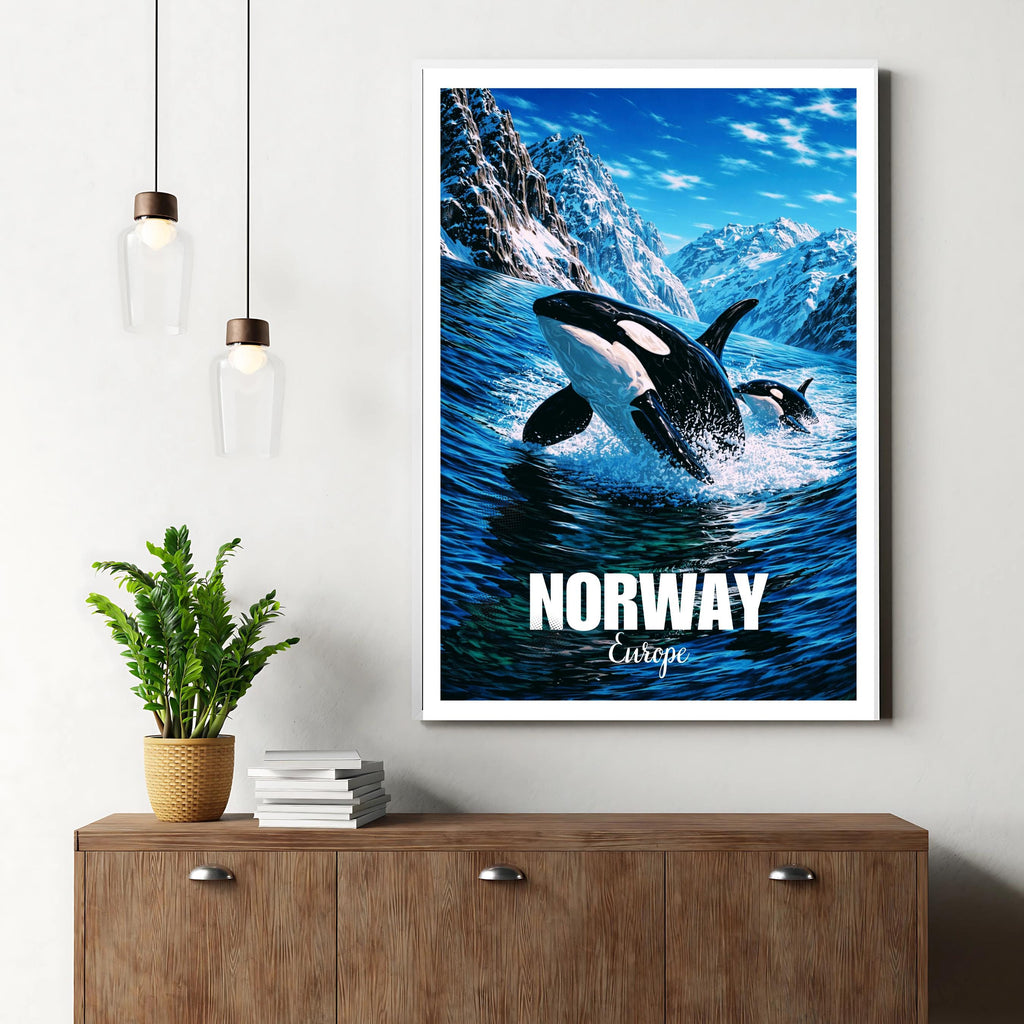 Affiche voyage - Norvège, Europe, Fjord, Orques - art moderne, impression, poster