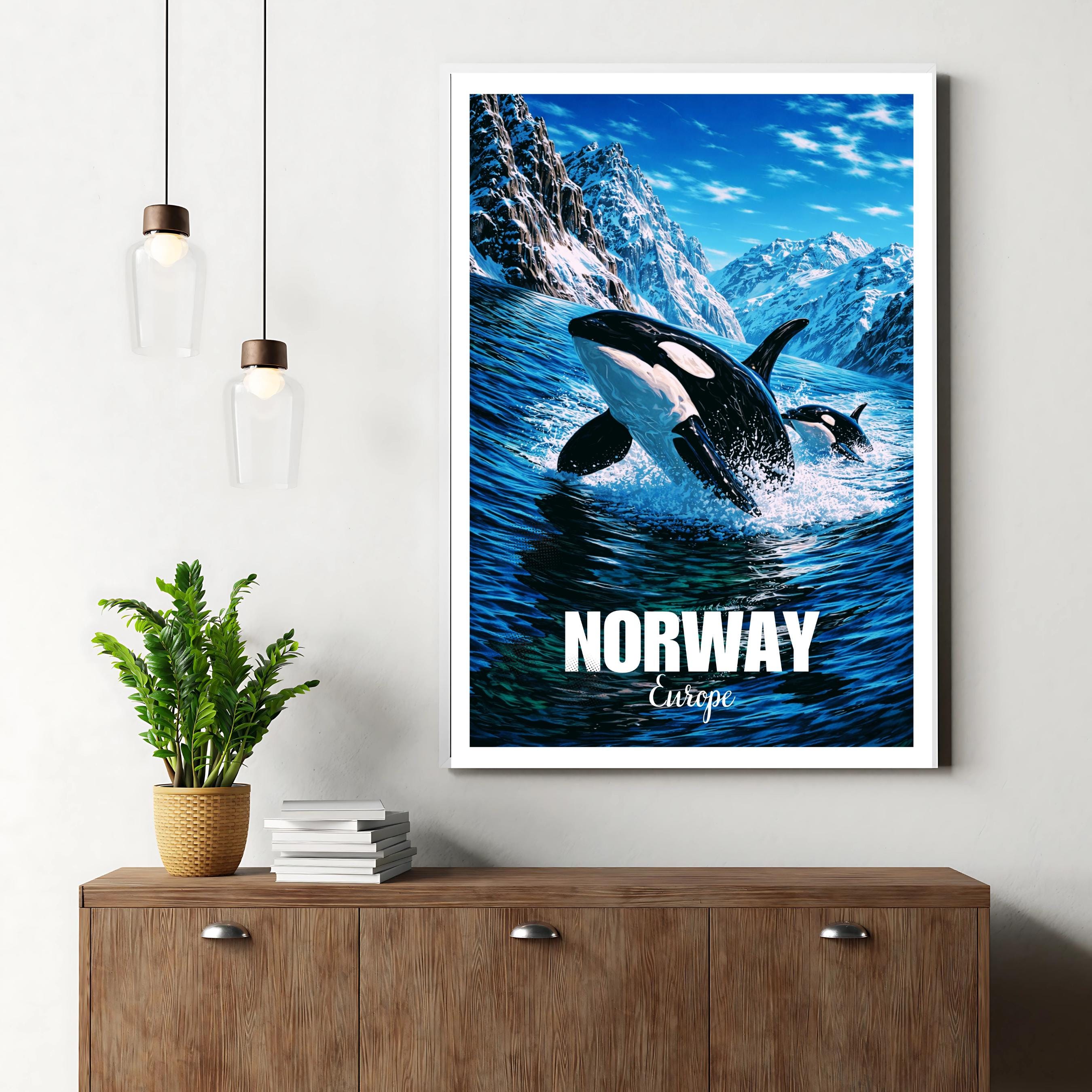 Affiche voyage - Norvège, Europe, Fjord, Orques - art moderne, impression, poster