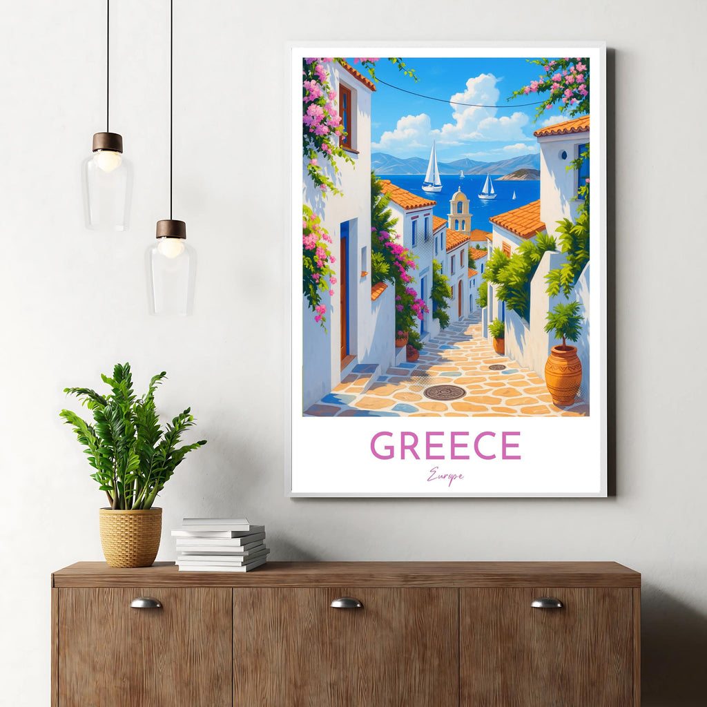 Affiche voyage - Grece, Europe, Méditerranée, Village - art moderne, impression, poster