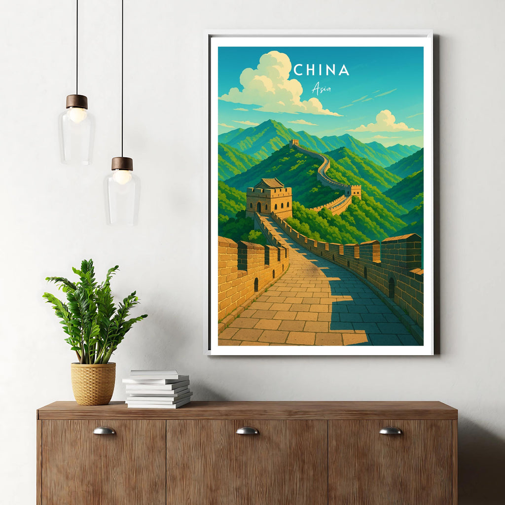 Affiche voyage - Chine, Asie, Grande Muraille, Unesco - art moderne, impression, poster