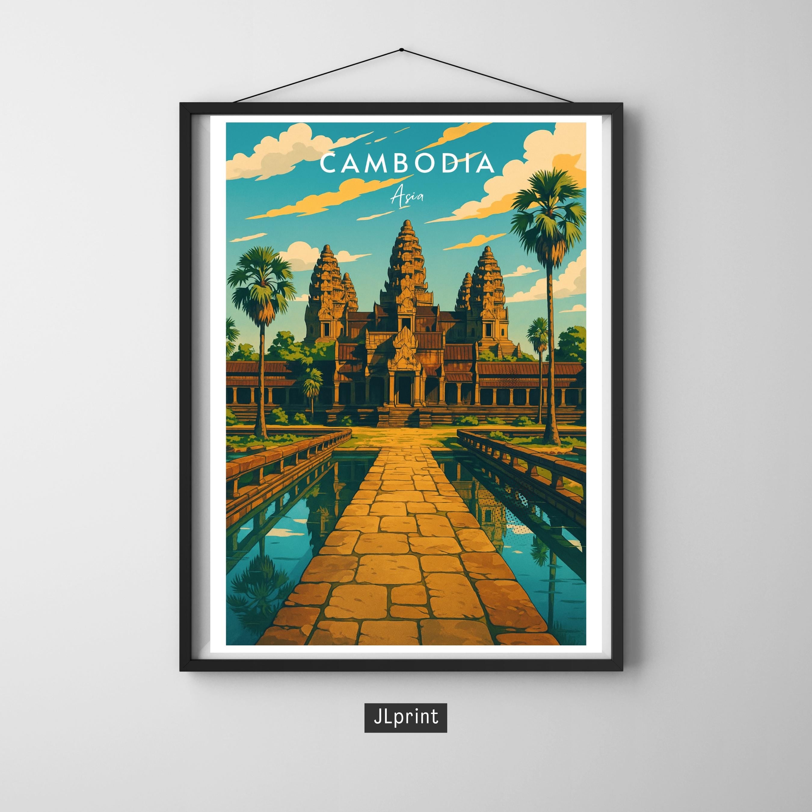 Affiche voyage - Cambodge, Asie, Angkor Wat, Temple - art moderne, impression, poster