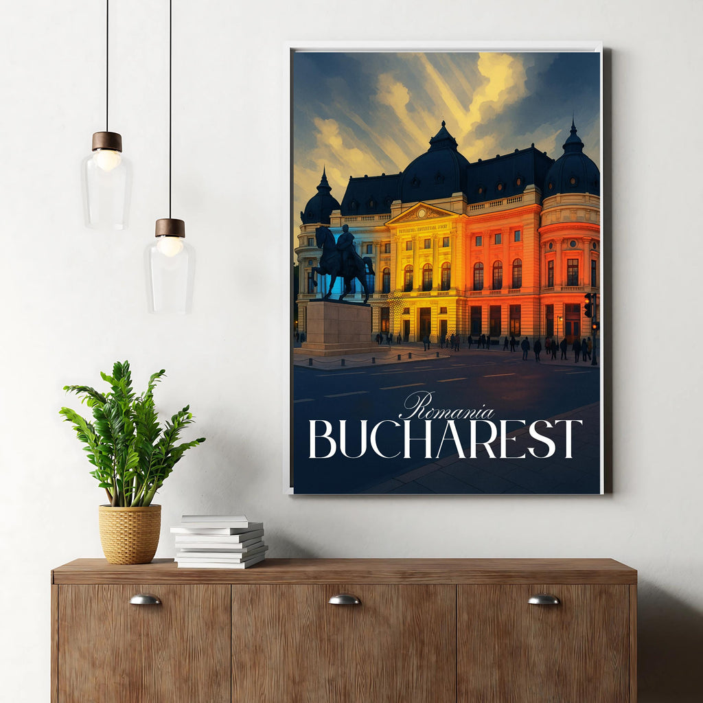 Affiche voyage - Bucarest, Roumanie, Europe, Université - art moderne, impression, poster