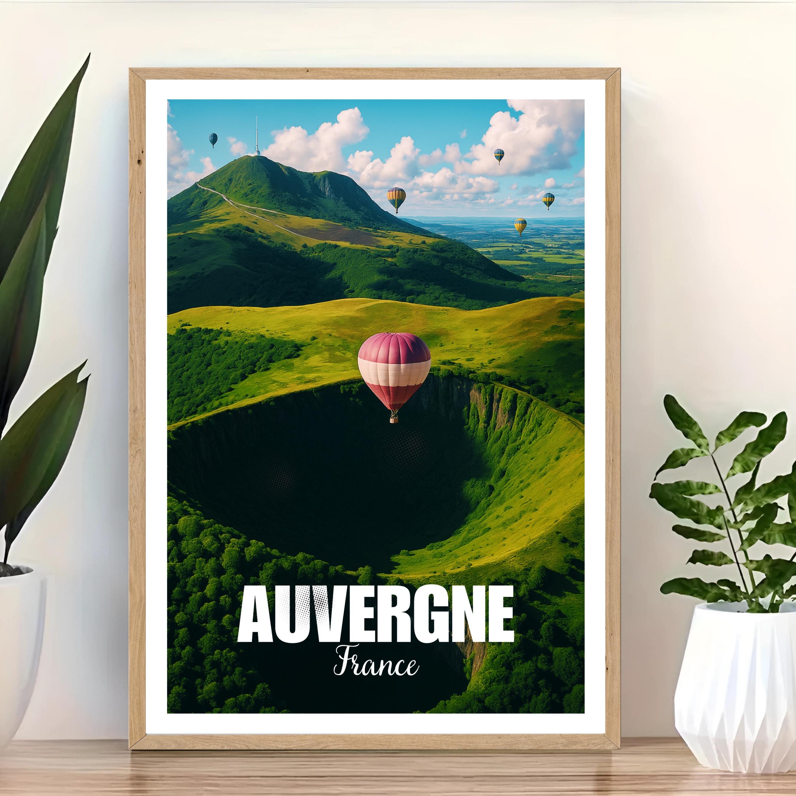 Affiche voyage - Auvergne, Puy de Dôme, France, Volcans - art moderne, impression, poster
