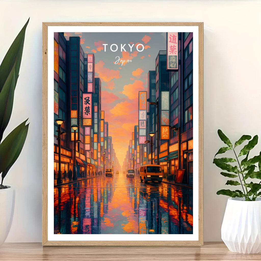Affiche voyage - Tokyo, Japon, Asie, Rue Animée - art moderne, impression, poster
