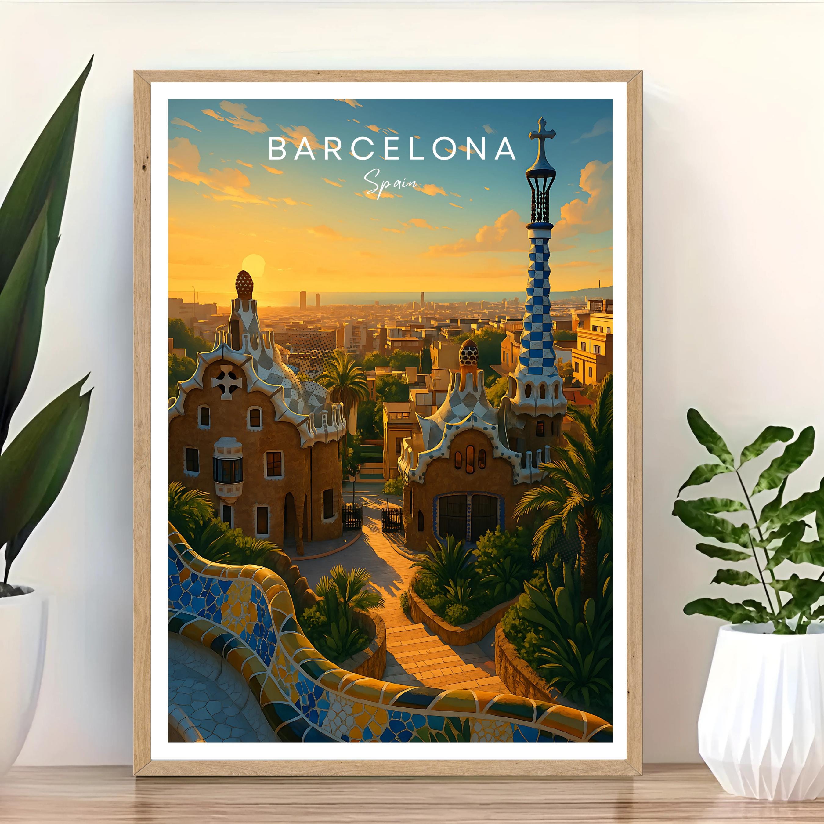 Affiche voyage - Barcelone, Catalogne, Espagne, Parc Güell - art moderne, impression, poster