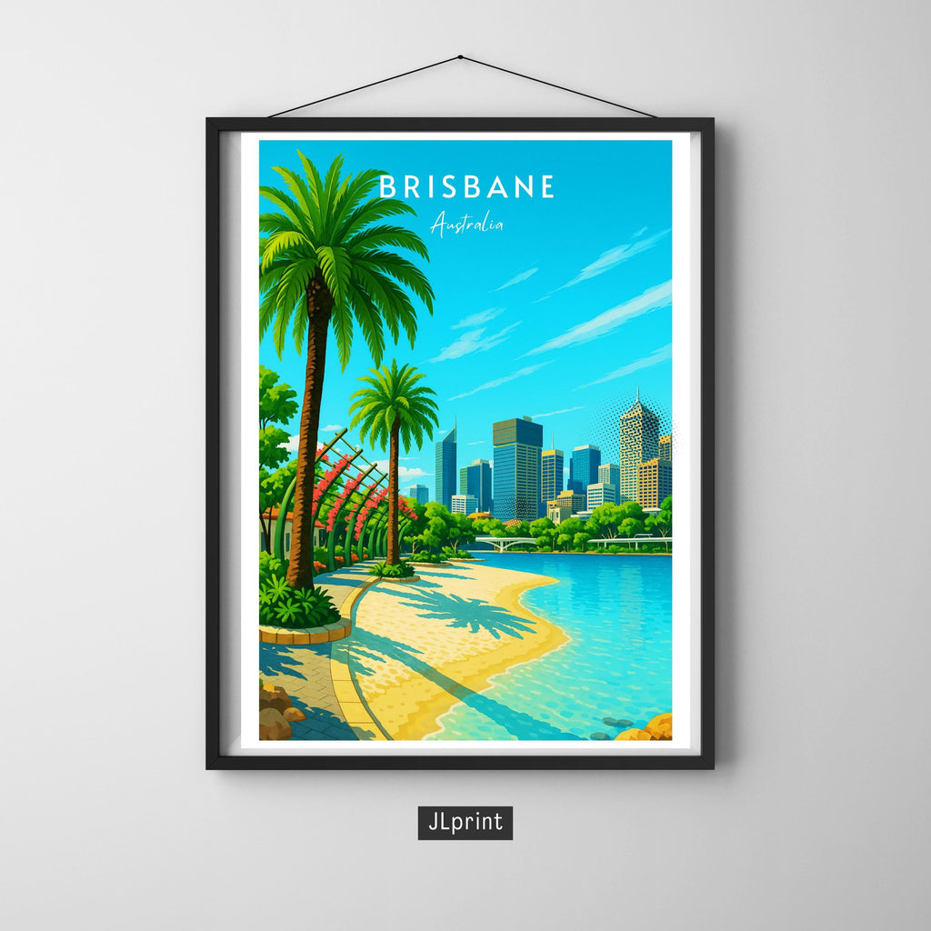 Affiche voyage - Brisbane, Australie, Océanie, South Bank Parklands - art moderne, impression, poster