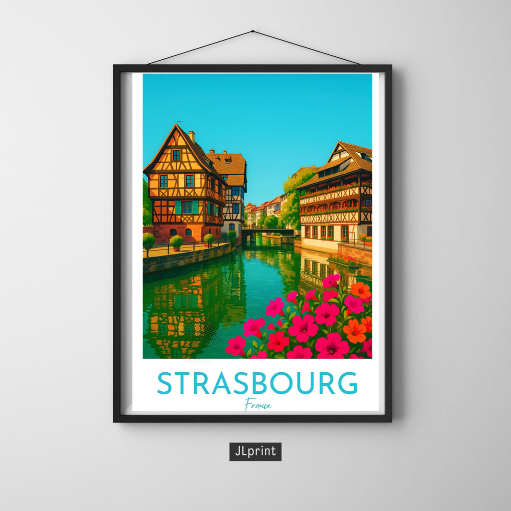 Affiche voyage - Strasbourg, Alsace, France, Rhin - art moderne, impression, poster