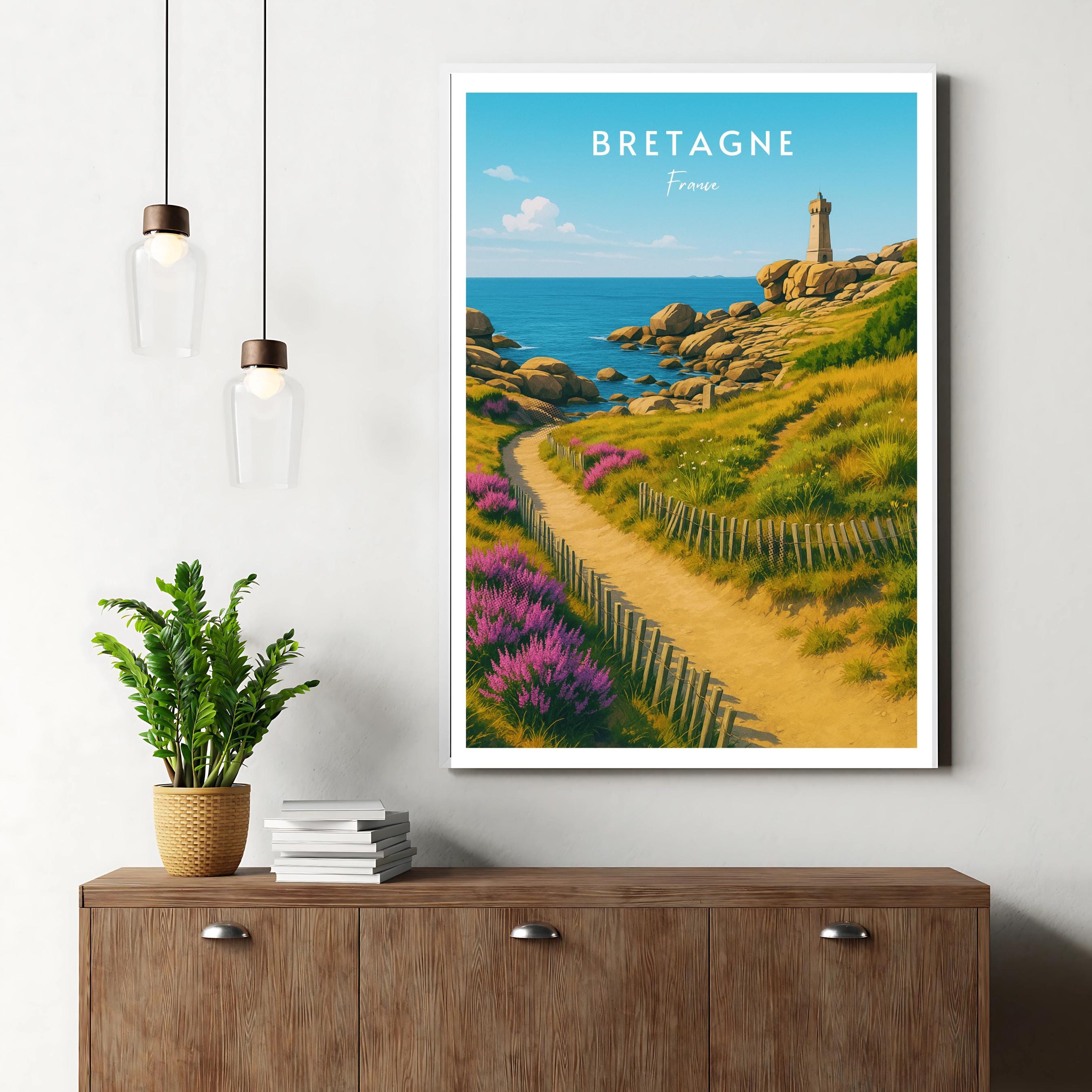 Affiche voyage - Bretagne, France, Ocean Atlantique, Phare - art moderne, impression, poster