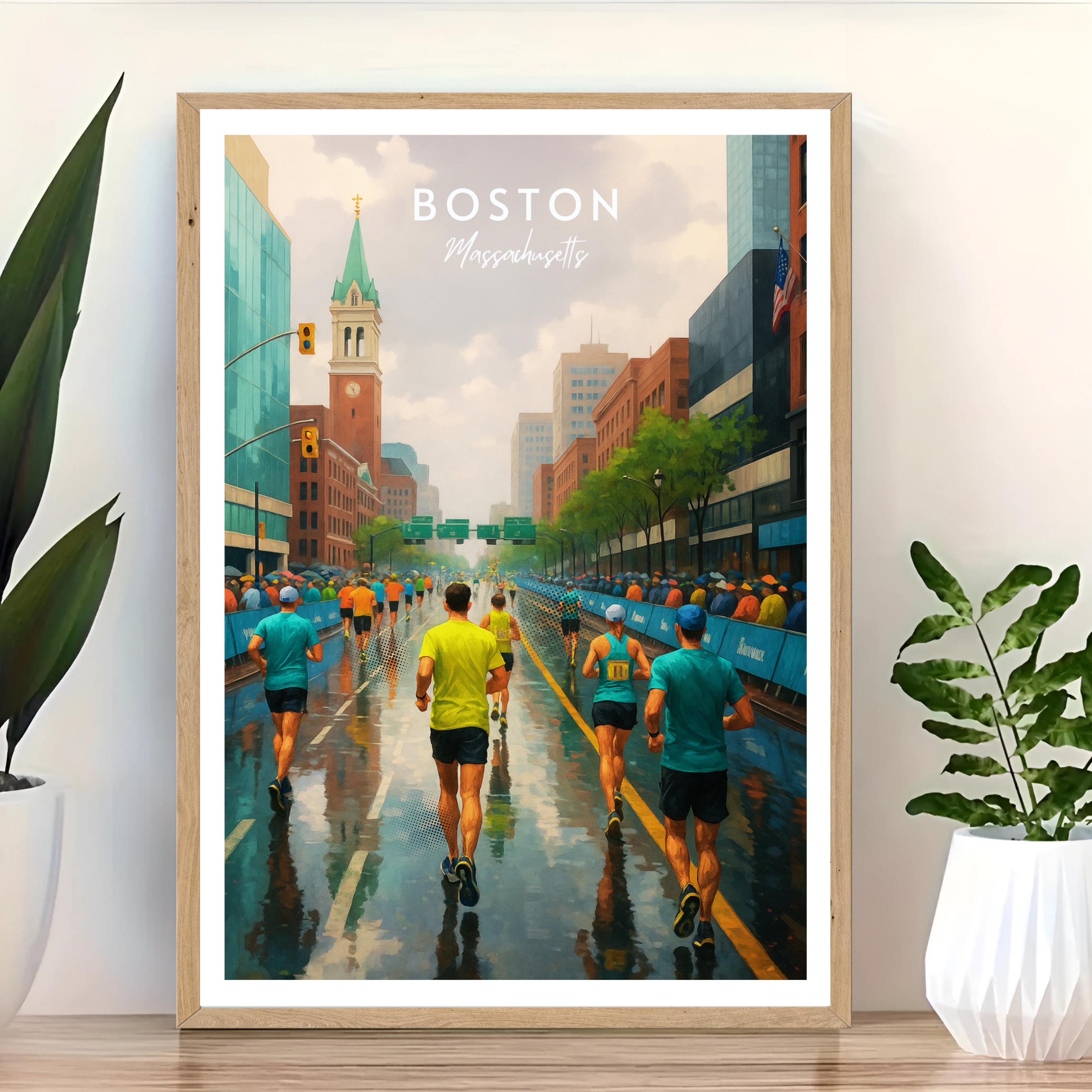 Affiche sport - Marathon, Course, Boston, USA - art moderne, impression, poster