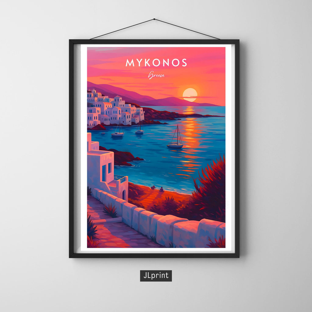 Affiche voyage - Mykonos, Cyclades, Grèce, Méditerranée - moderne, impression, poster