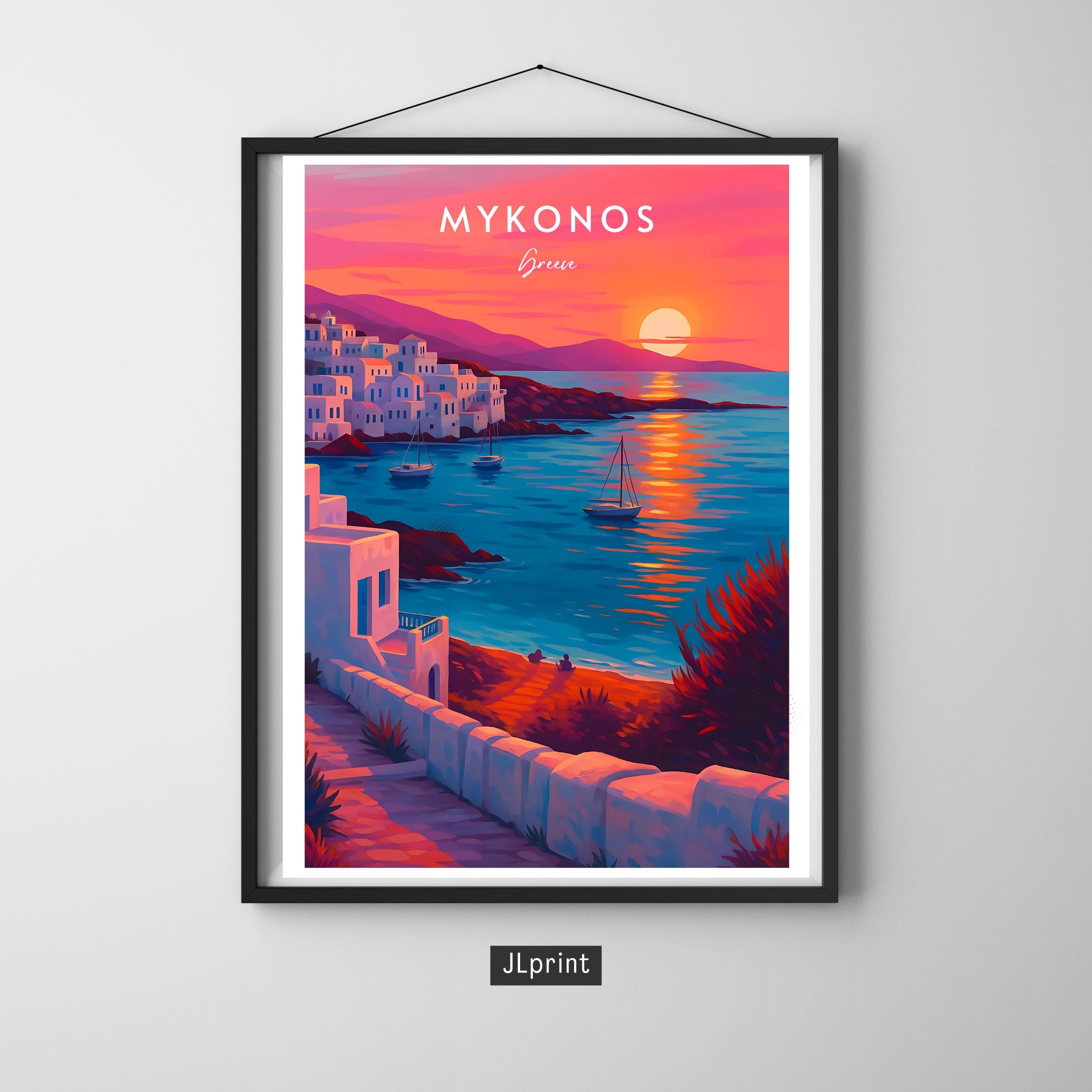 Affiche voyage - Mykonos, Cyclades, Grèce, Méditerranée - moderne, impression, poster