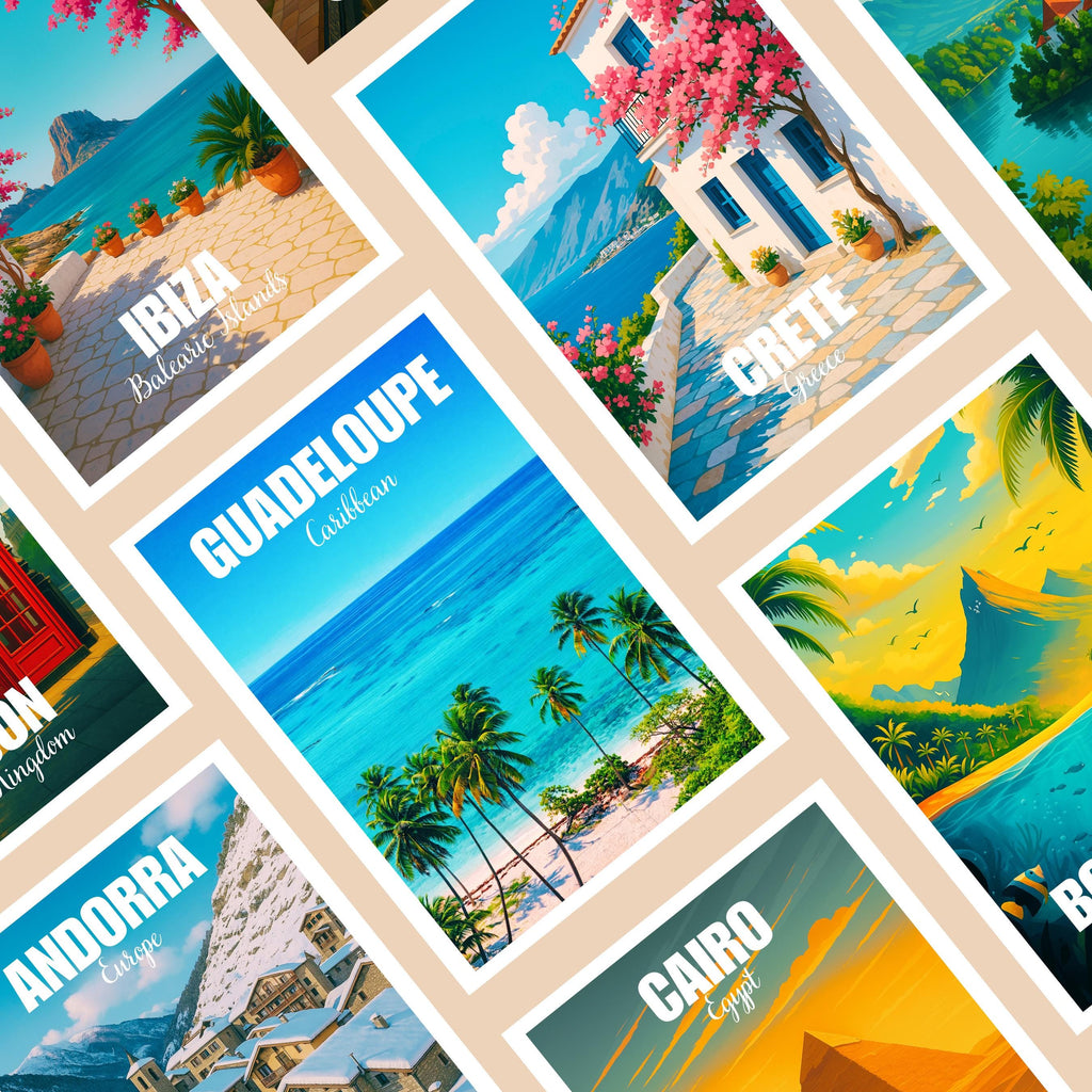 Affiche voyage - Guadeloupe, Antilles, Caraïbes, Plage - art moderne, impression, poster