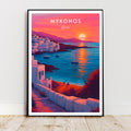 Affiche voyage - Mykonos, Cyclades, Grèce, Méditerranée - moderne, impression, poster
