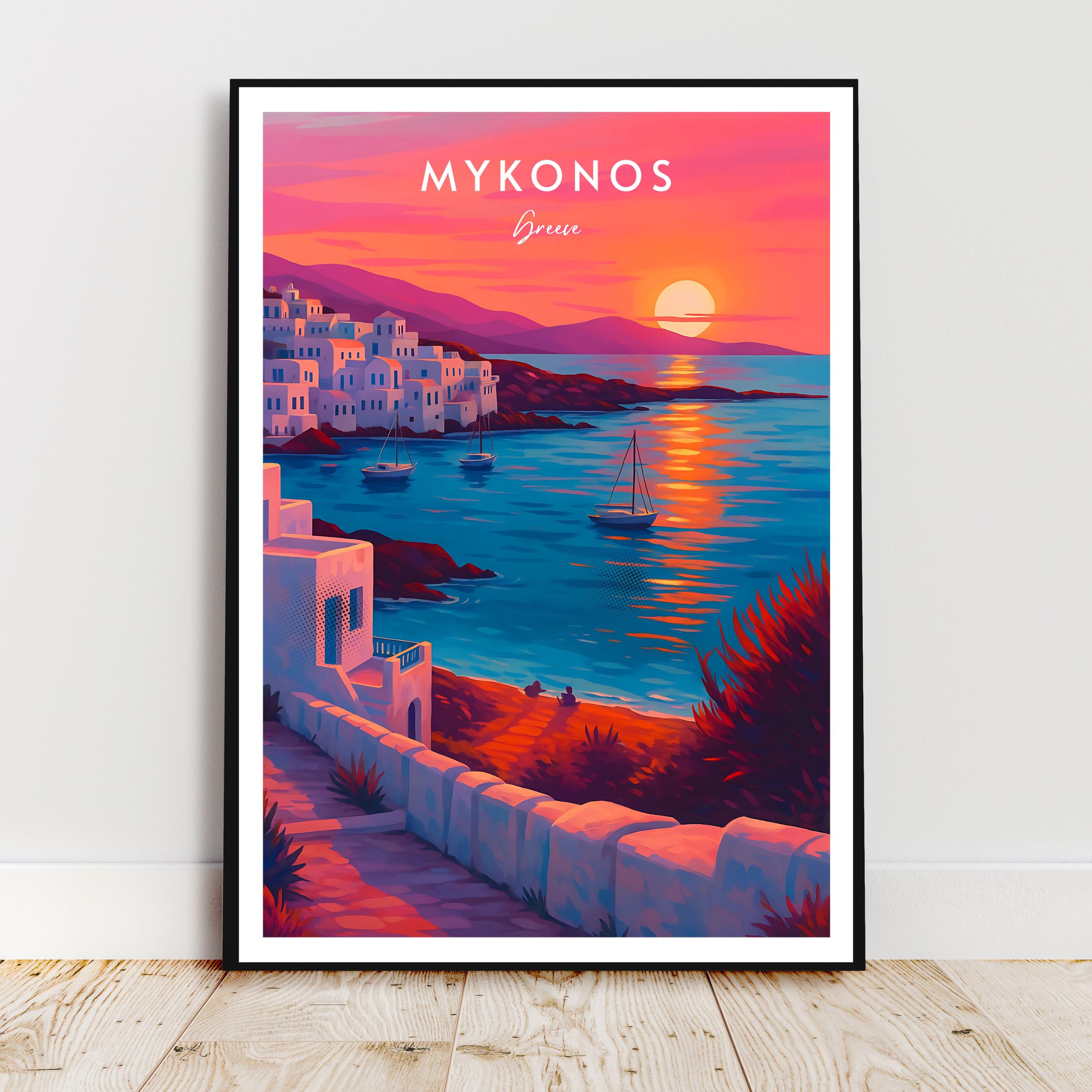 Affiche voyage - Mykonos, Cyclades, Grèce, Méditerranée - moderne, impression, poster