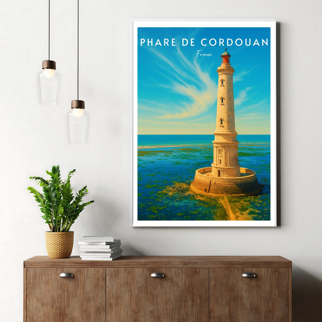 Affiche voyage - Phare de Cordouan, Gironde, France, Océan Atlantique - art moderne, impression, poster