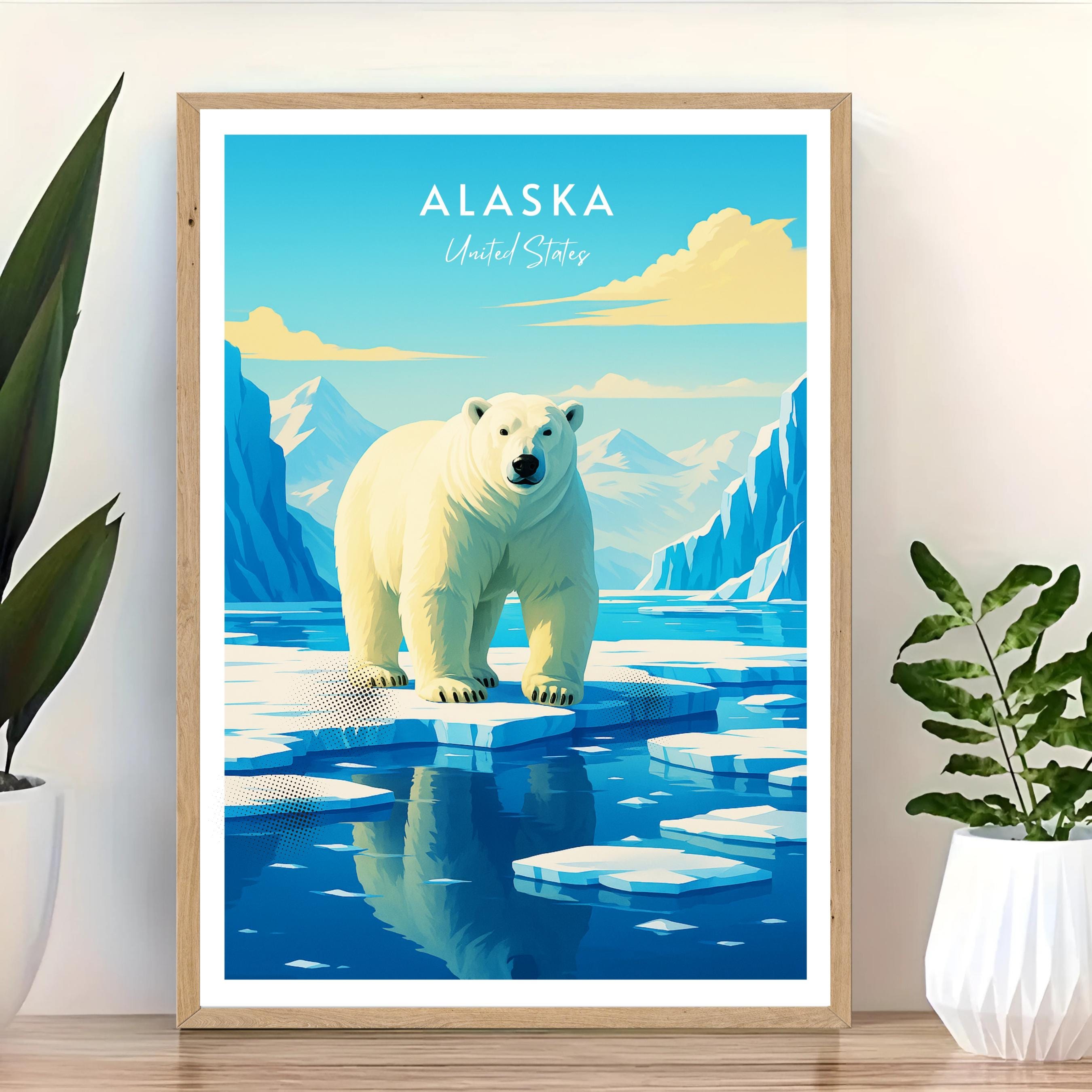 Affiche voyage - Alaska, USA, Amérique, Ours Polaire - art moderne, impression, poster