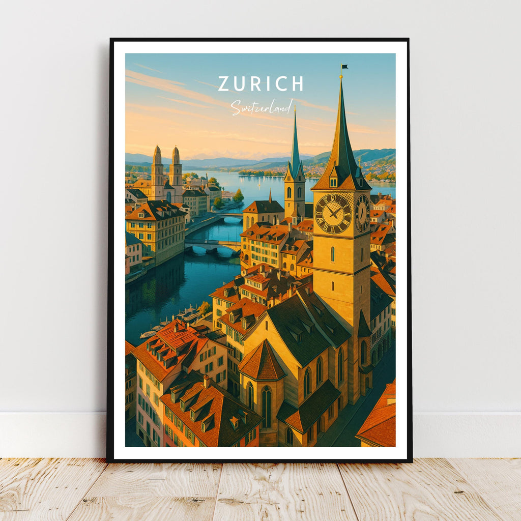 Affiche voyage - Zurich, Suisse, Europe, Lac de Zurich - art moderne, impression, poster