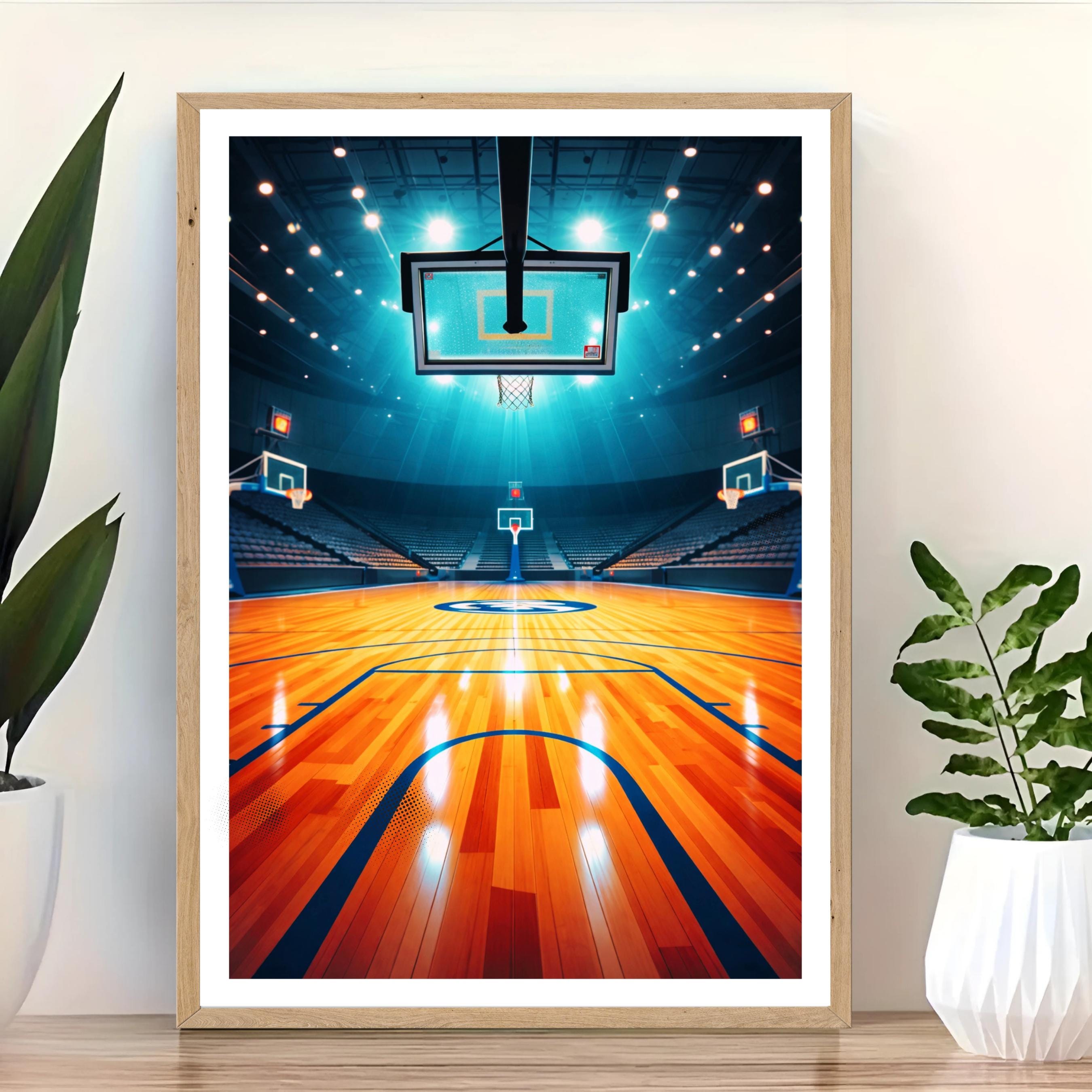 Affiche sport - Basketball, Basket, Terrain, Parquet - art moderne, impression, poster
