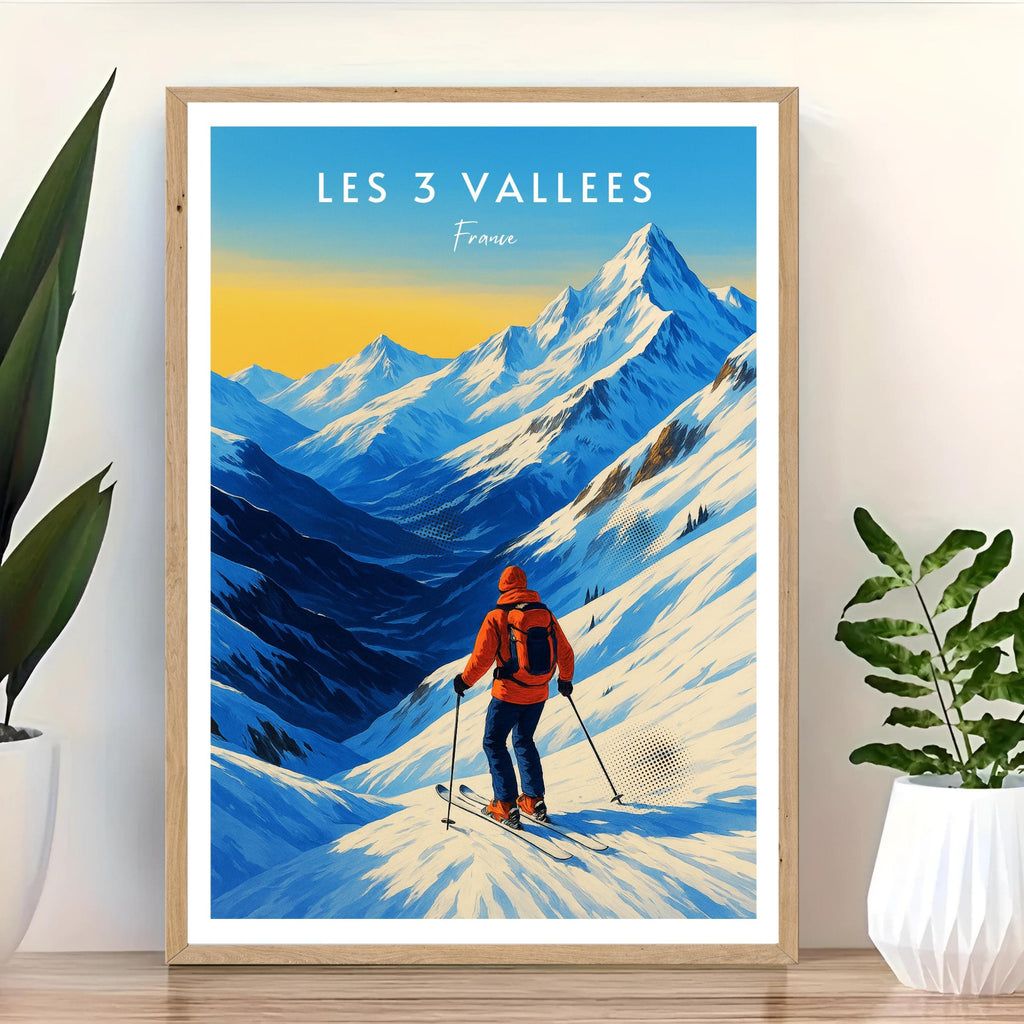 Affiche voyage - Les 3 Vallées, Alpes, France, Ski - art moderne, impression, poster