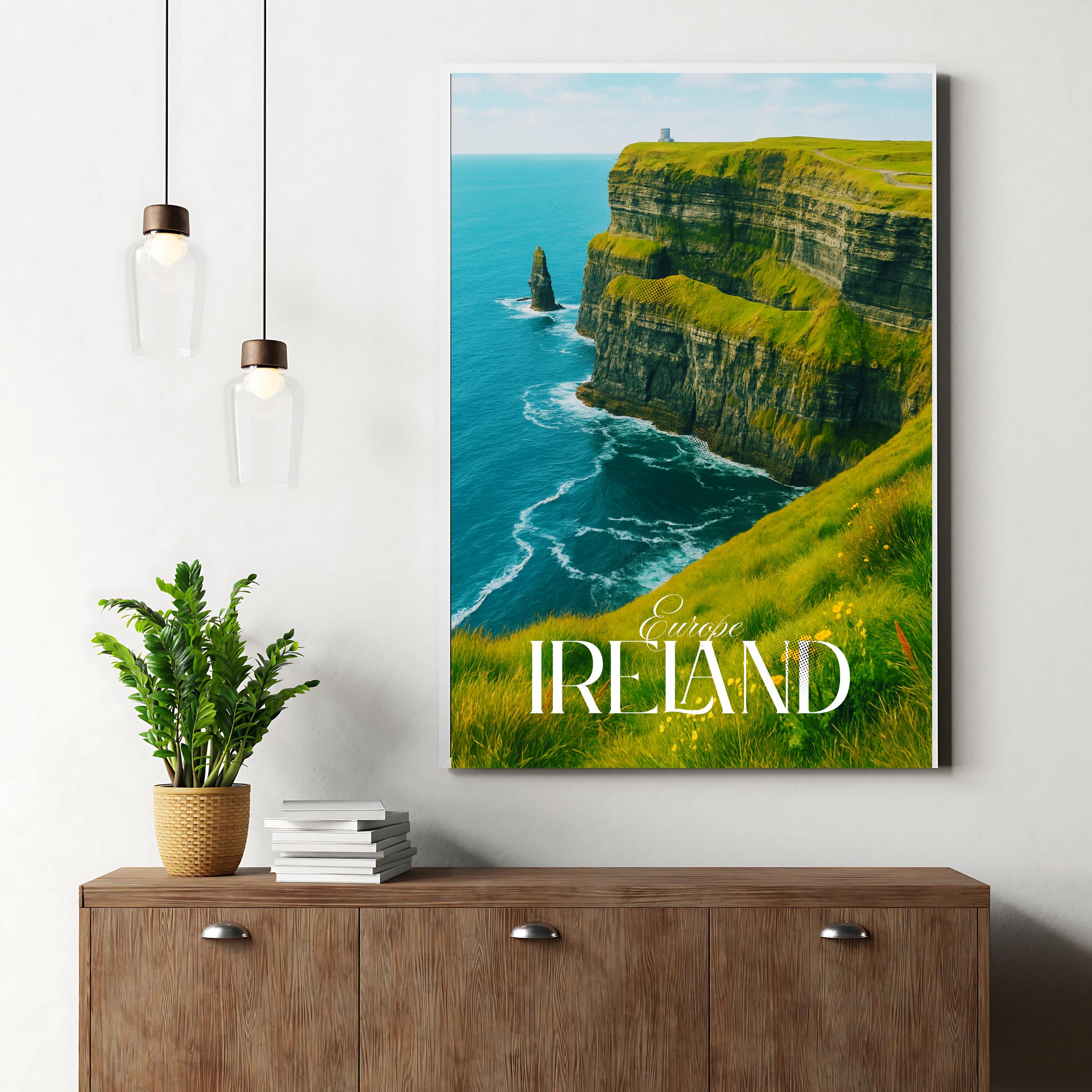 Affiche voyage - Irlande, Europe, Falaises de Moher, Océan Atlantique - art moderne, impression, poster