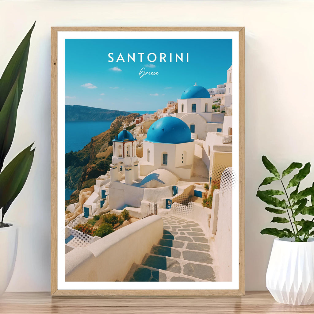 Affiche voyage - Santorin, Cyclades, Grèce, Méditerranée - art moderne, impression, poster
