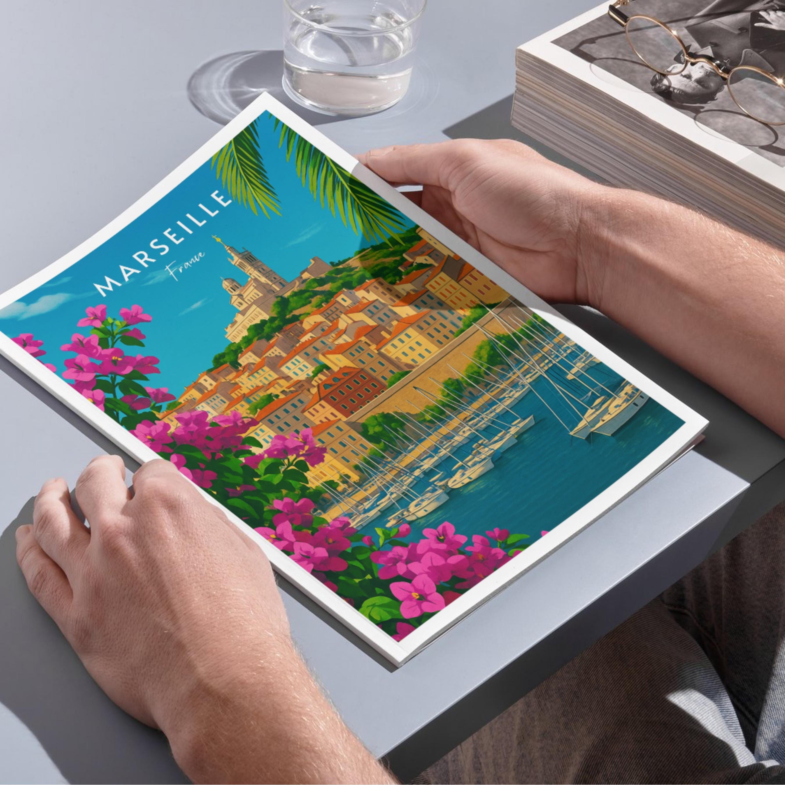 Affiche voyage - Marseille, Provence, France, Port - art moderne, impression, poster