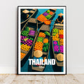 Affiche voyage - Thaïlande, Asie, Marché Flottant, Pirogues - art moderne, impression, poster
