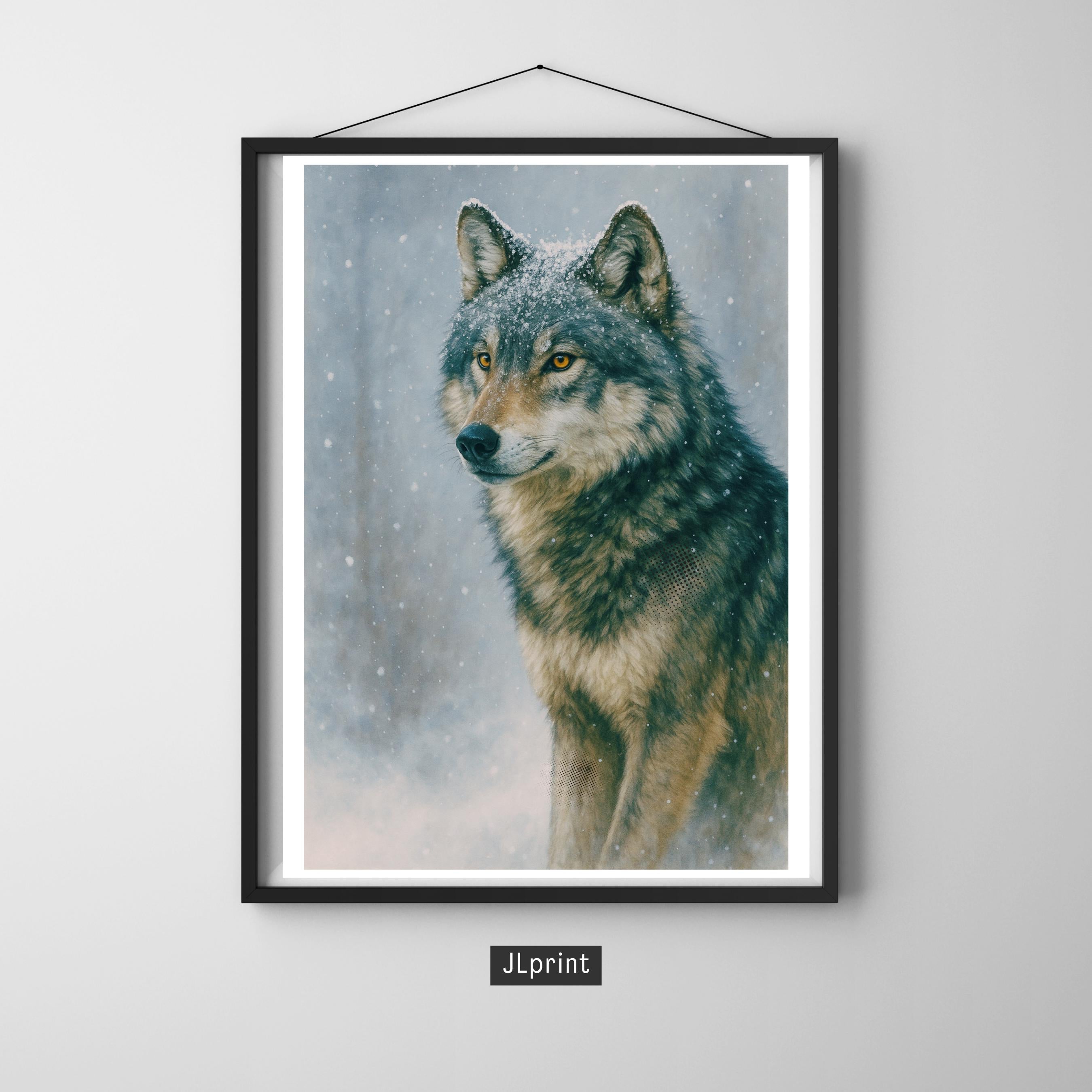 Affiche animaux - Loup, Hiver, Forêt, Animal Sauvage - art moderne, impression, poster
