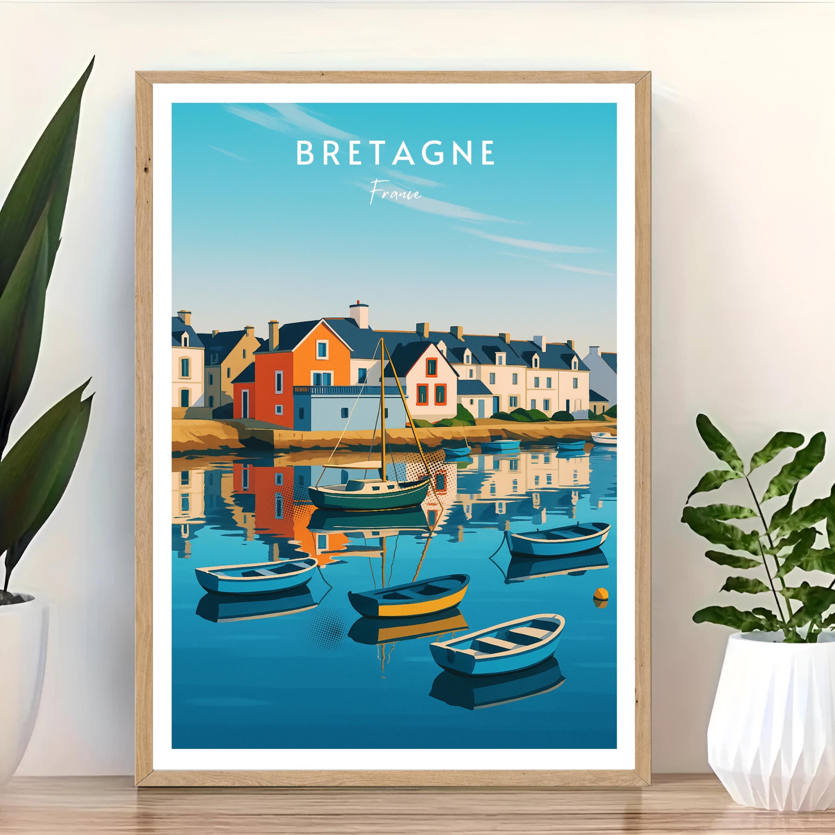 Affiche voyage - Bretagne, France, Village, Breizh - art moderne, impression, poster