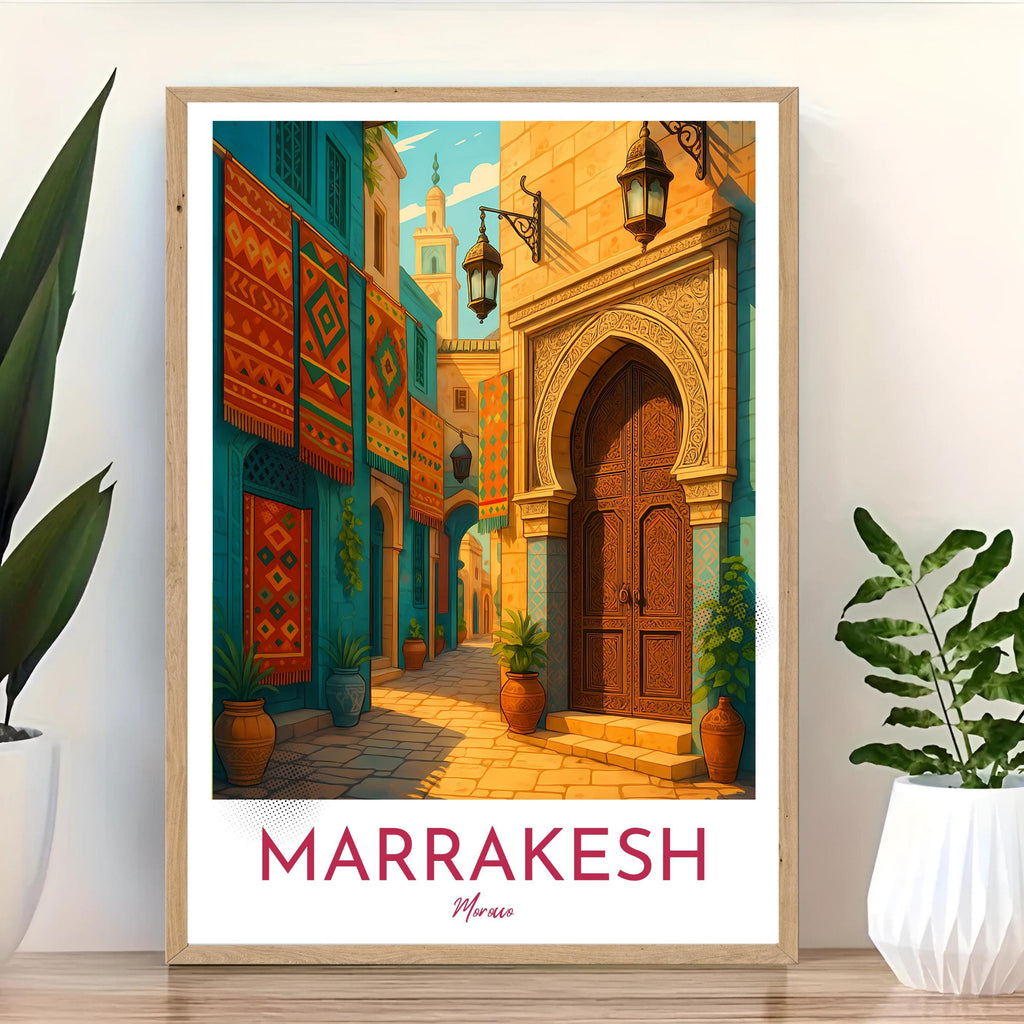 Affiche voyage - Marrakech, Maroc, Maghreb, Médina - art moderne, impression, poster