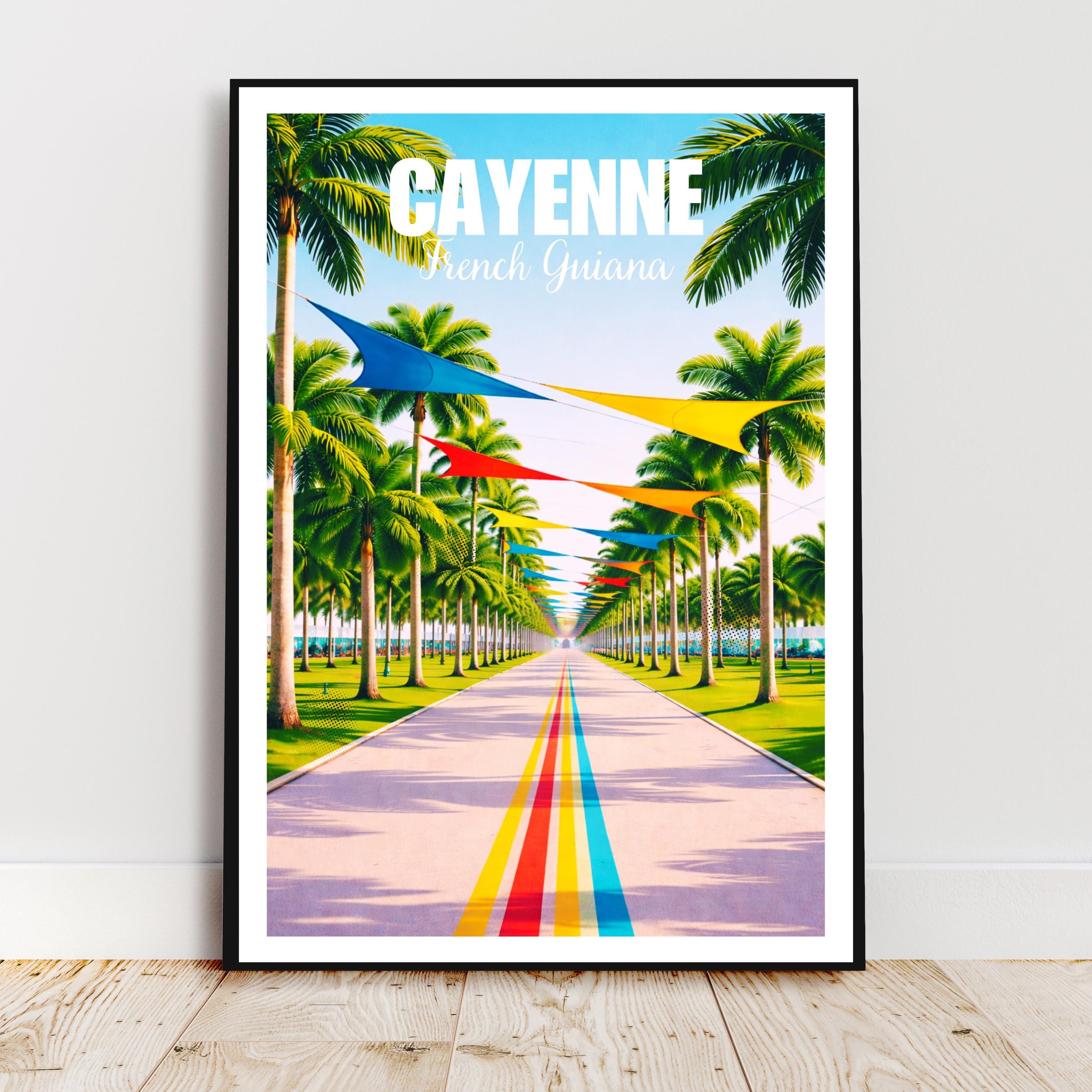 Affiche voyage - Cayenne, Guyane Française, Amazonie, Amérique - art moderne, impression, poster