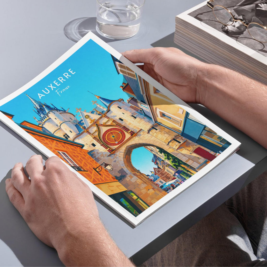Affiche voyage - Auxerre, Bourgogne, France, Tour de l’Horloge - art moderne, impression, poster