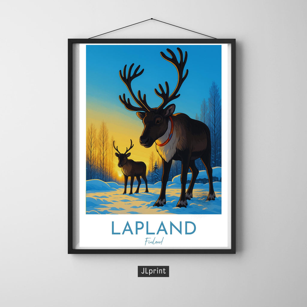 Affiche voyage - Laponie, Finlande, Europe, Rennes - art moderne, impression, poster